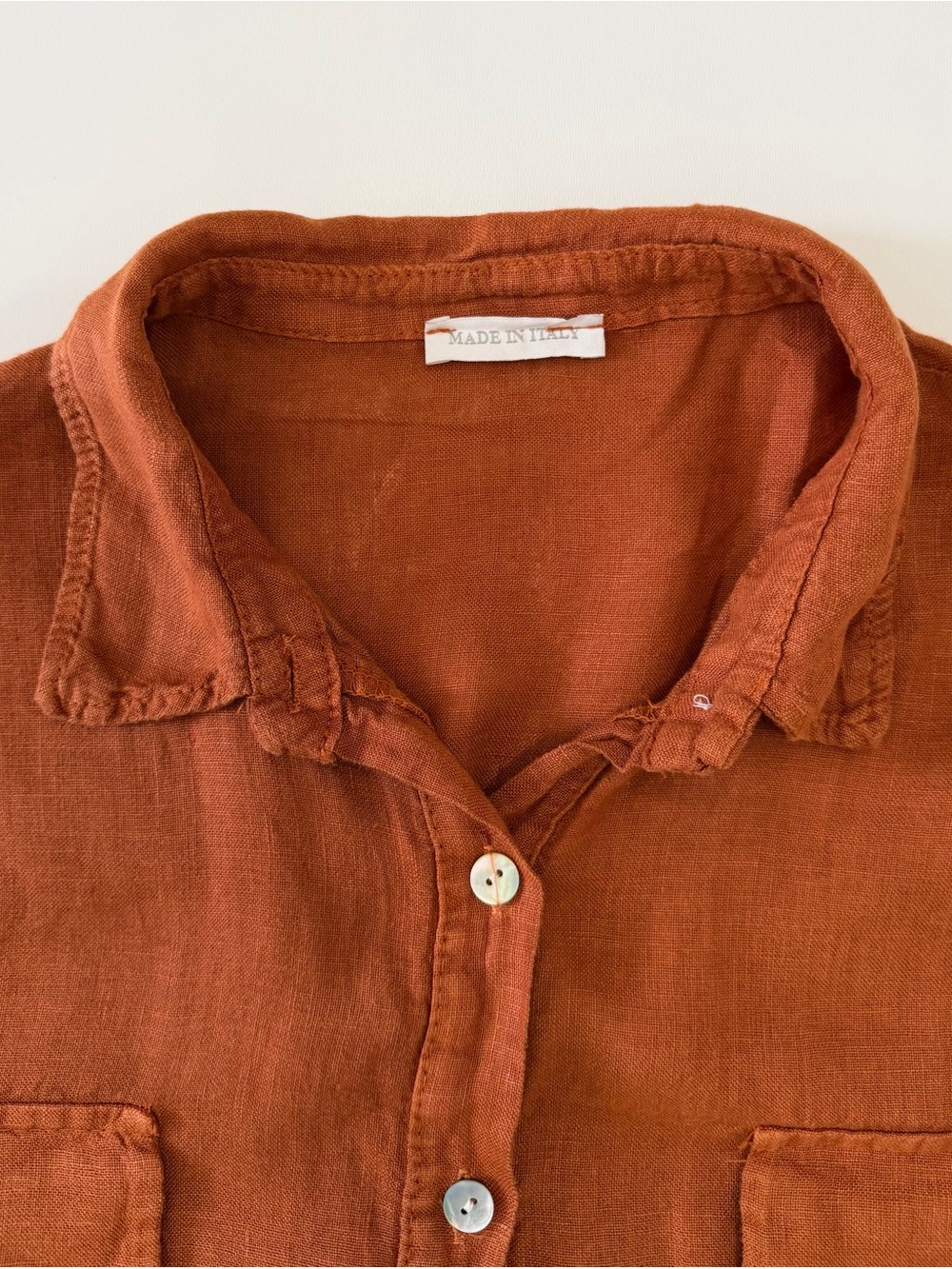 Made In Italy 100% Linen Women’s Shirt Dress Button-Front Short Sleeve Rust - Picture 5 of 7